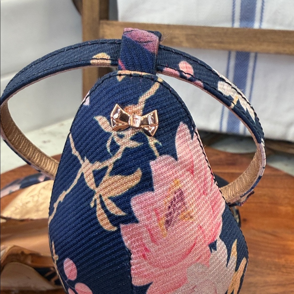 Ted Baker Junaaa Jacquard Platform Sandals in Navy Chinoiserie - Picture 9 of 12